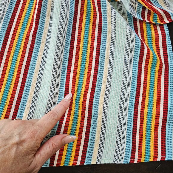 Monteau Striped Open Shoulder Top With Ruffled Sleeves size Large - Picture 13 of 13